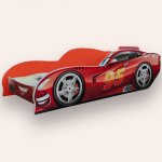 Pat pentru copii masina Fulger McQueen Rosu, cu saltea, 2-12 ani, 160x80 cm