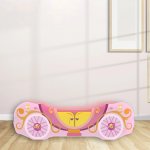 Pat pentru copii Trasura Cenusareasa Roz cu saltea, 2-8 ani, 140x70 cm