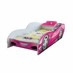 Pat pentru copii masina Turbo Speed 95 Alb cu saltea, 2-8 ani, 140x70 cm