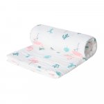 Patura multifunctionala din muselina pentru bebelusi Akuku Flamingo 110x105 cm,tesatura usoara din bumbac,utilizare carucior/patut/scaun auto,material respirabil