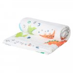 Patura multifunctionala din muselina pentru bebelusi Akuku Dino 110x105 cm,tesatura usoara din bumbac,utilizare carucior/patut/scaun auto,material respirabil