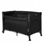 Patut pliabil multifunctional Lionelo Ellen Negru cu laterala culisanta, nivel suplimentar, intrare laterala cu fermoar, 2 roti, saltea pliabila si geanta de transport incluse, 0-36 luni, pana la 15 kg, 120x60 cm