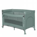 Patut pliabil multifunctional Lionelo Ellen Verde cu laterala culisanta, nivel suplimentar, intrare laterala cu fermoar, 2 roti, saltea pliabila si geanta de transport incluse, 0-36 luni, pana la 15 kg, 120x60 cm