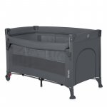 Patut pliabil multifunctional Lionelo Ellen Gri cu laterala culisanta, nivel suplimentar, intrare laterala cu fermoar, 2 roti, saltea pliabila si geanta de transport incluse, 0-36 luni, pana la 15 kg, 120x60 cm