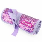 Penar rulabil Girabrilla Pink cu paiete reversibile, set 12 pixuri gel + 6 markere duble