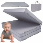 Saltea pliabila de calatorie pentru patut copii Malplay, design pliabil, umplutura spuma poliuretanica, cu geanta de transport inclusa, dimensiune 120x60 cm, Grey