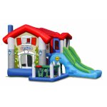 Saltea gonflabila Big House cu tobogan, loc de joaca cu bile, spatiu de catarat, loc pentru sarituri si cos de baschet