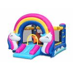 Saltea gonflabila Fantasy Unicorn cu tobogan, loc pentru sarituri si 6 paduri cu lumini si sunete