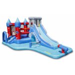Saltea gonflabila Splash Park cu doua tobogane, spatiu de catarat, tun cu apa, loc pentru sarituri, cos de baschet si darts