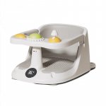 Scaunel de baie pentru bebelusi Little Mom AquaSafe Baby Seat Grey, cu termometru digital, bariera circulara 360, cu spatar ergonomic si pupitru de joaca incorporat, compatibilitate universala