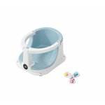 Scaunel de baie pentru bebelusi Little Mom BabySpa Blue, termometru digital cu ecran tactil, bariera circulara 360, cu spatar ergonomic, compatibilitate universala, si Jucarie rotativa tip spinner inclusa