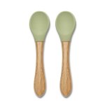 Set 2 lingurite din silicon si bambus, forma ergonomica Fresh Green