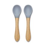 Set 2 lingurite din silicon si bambus, forma ergonomica Grey