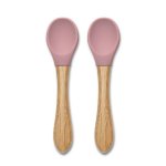 Set 2 lingurite din silicon si bambus forma ergonomica Pink