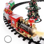 Set circuit Trenulet pentru copii Matadi, asamblabil cu locomotiva si 3 vagoane, lumina LED