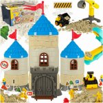 Set creativ pentru copii Ikonka, Castel cu nisip kinetic 1100 g, utilaje, vehicule si matrite incluse in cutie de depozitare cu capac