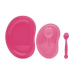 Set de hranire cu 3 piese Lorelli Pink contine farfurie, castron cu capac si lingurita 6 luni+