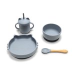 Set de hranire din silicon natural 4 piese 6 luni+ Grey