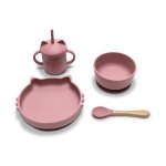 Set de hranire din silicon natural 4 piese 6 luni+ Pink