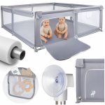 Tarc de joaca pentru copii, MalPlay Kivo Grey, design modern si sigur, acces mare cu fermoar actionat din exterior, dimensiune 180 x 200 cm, cu buzunar din plasa