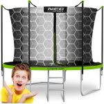 Trambulina de gradina pentru copii Neo-Sport, 252 cm / 8ft, cu scara si plasa interioara, stalpi metalici cu protectie din burete, intrare cu fermoar si catarama, covoras impermeabil flexibil