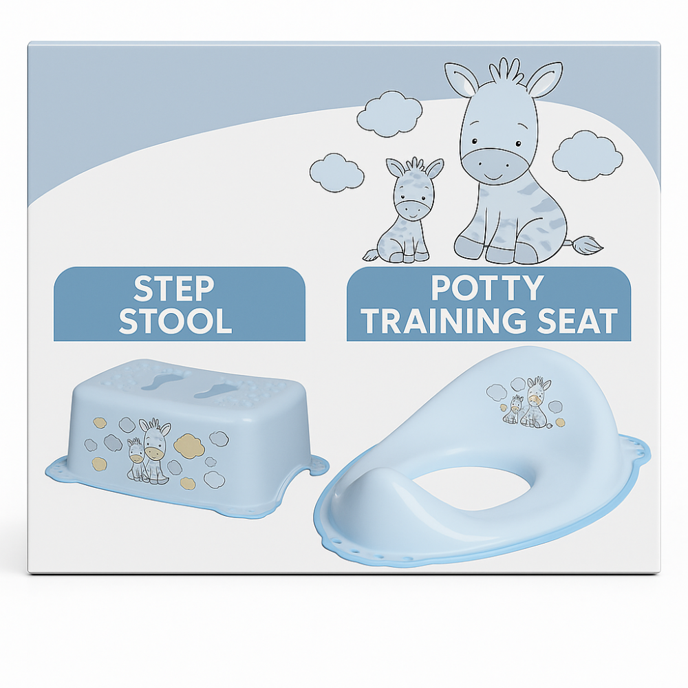 Set reductor toaleta si inaltator baie antiderapant, Maltex Baby, Zebra Blue - 2 | YEO