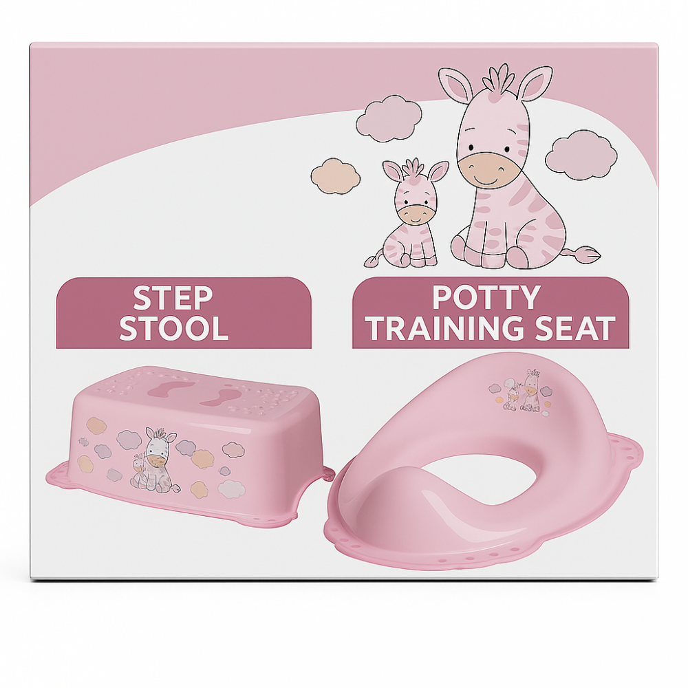 Set reductor toaleta si inaltator baie antiderapant, Maltex Baby, Zebra Roz - 2 | YEO