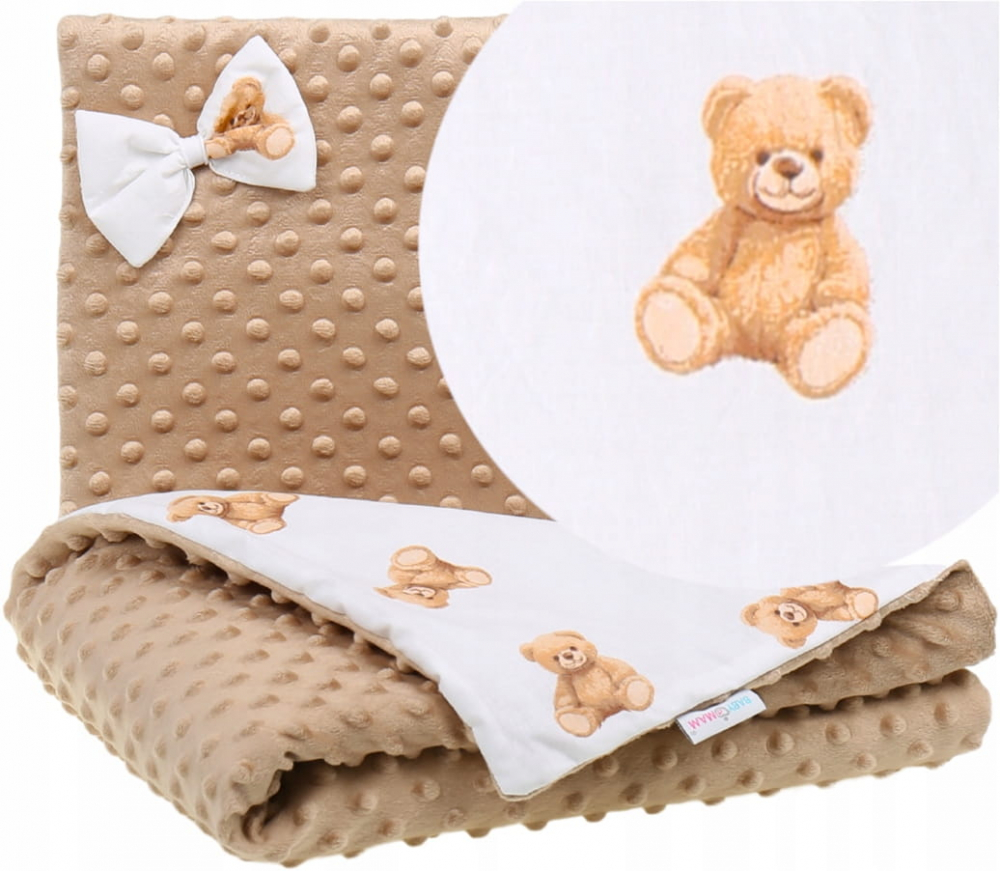 Set paturica dubla 75x55 cm si pernuta asortata 25x35 cm pentru copii BabyMam, model minky bej - 8