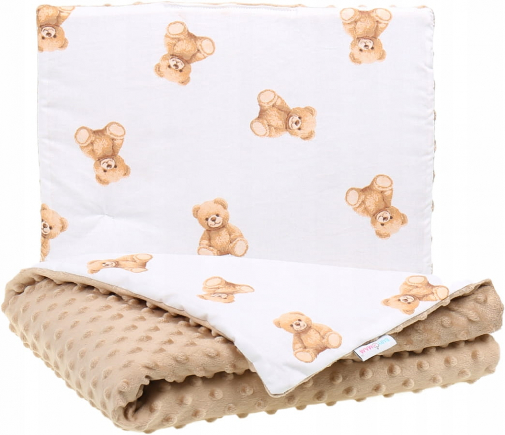 Set paturica dubla 75x55 cm si pernuta asortata 25x35 cm pentru copii BabyMam, model minky bej - 2