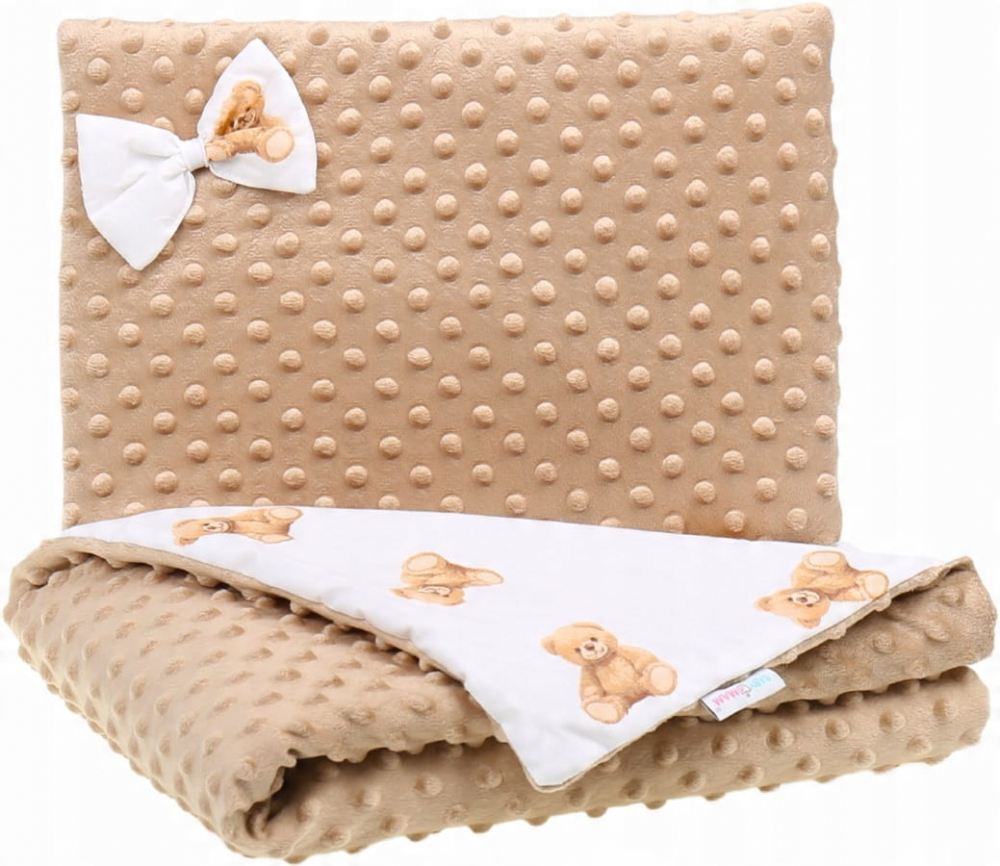 Set paturica dubla 75x55 cm si pernuta asortata 25x35 cm pentru copii BabyMam, model minky bej - 3