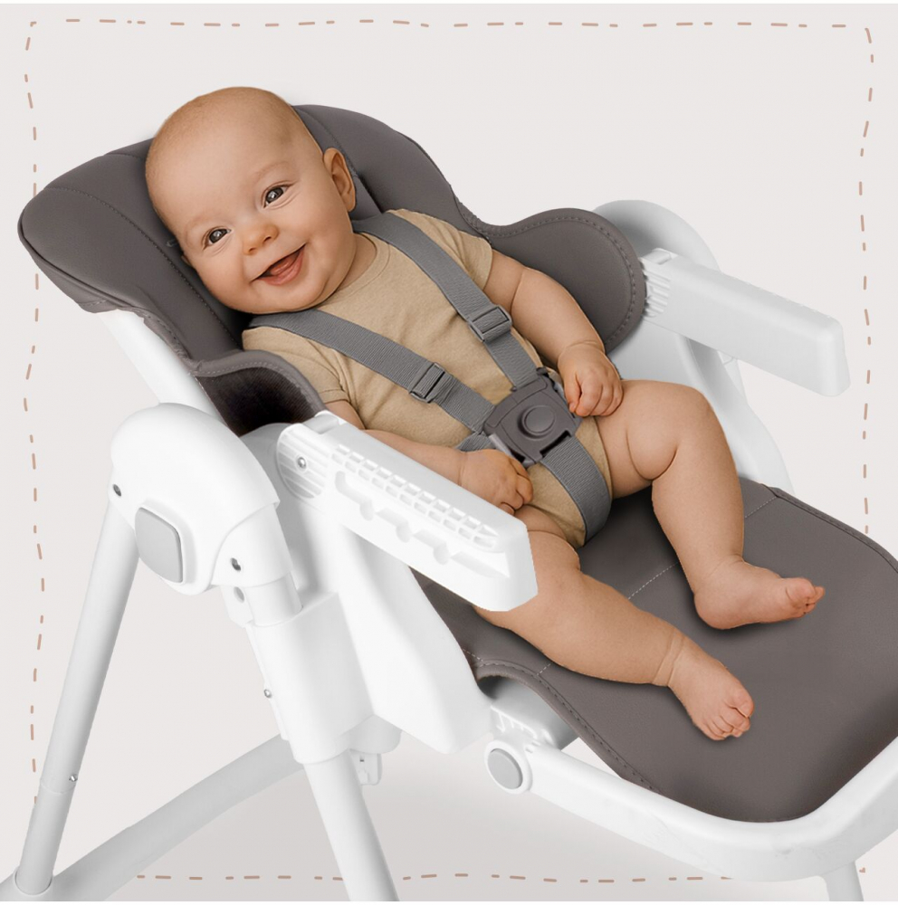 Scaun de masa 2 in 1 pentru bebelusi si copii Malplay Deli grey, model pliabil, tavita dubla detasabila, echipat cu 2 roti - 1 | YEO