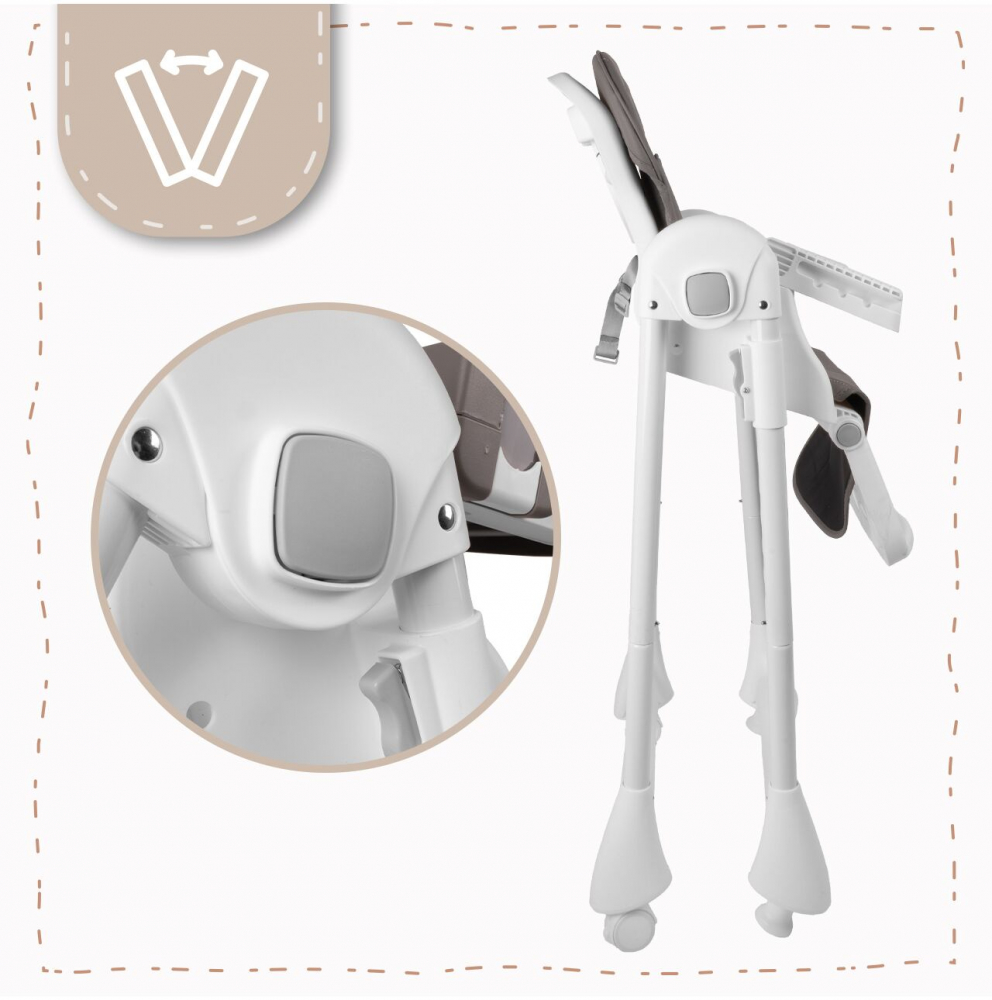 Scaun de masa 2 in 1 pentru bebelusi si copii Malplay Deli grey, model pliabil, tavita dubla detasabila, echipat cu 2 roti - 2 | YEO