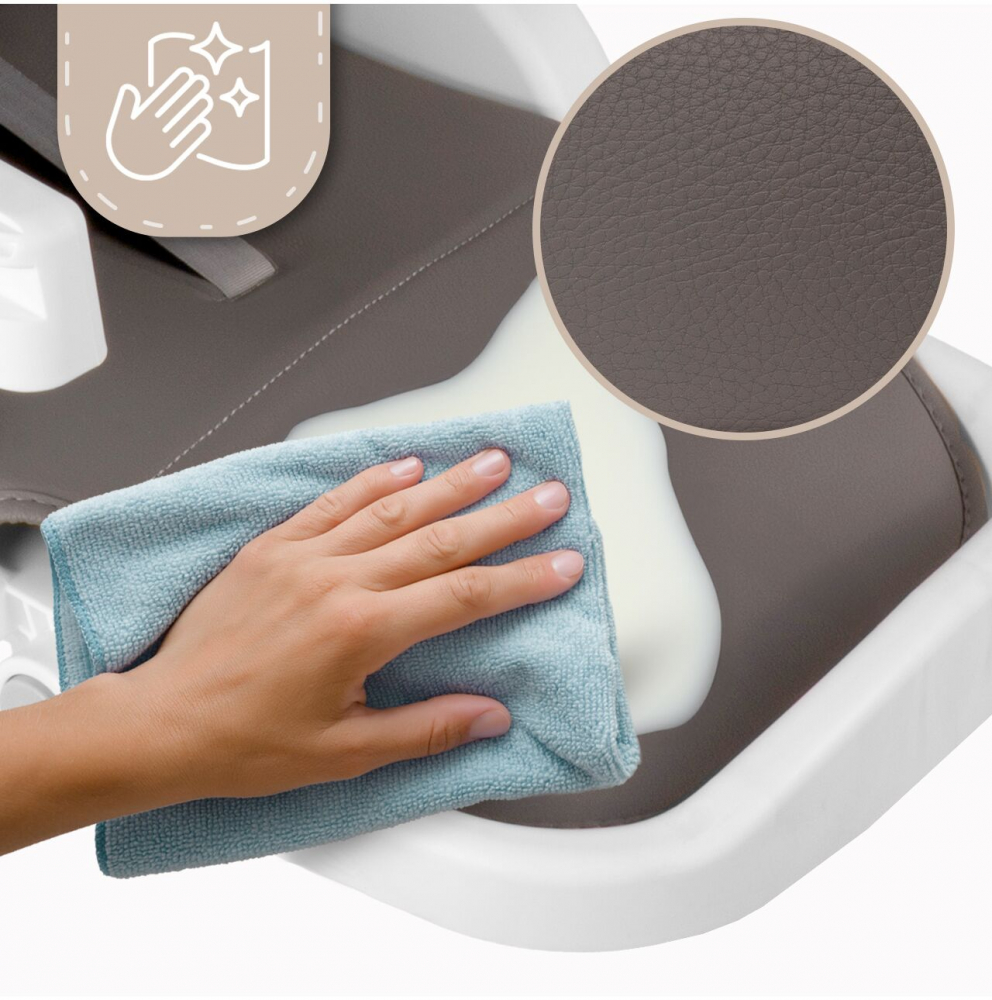 Scaun de masa 2 in 1 pentru bebelusi si copii Malplay Deli grey, model pliabil, tavita dubla detasabila, echipat cu 2 roti - 4 | YEO