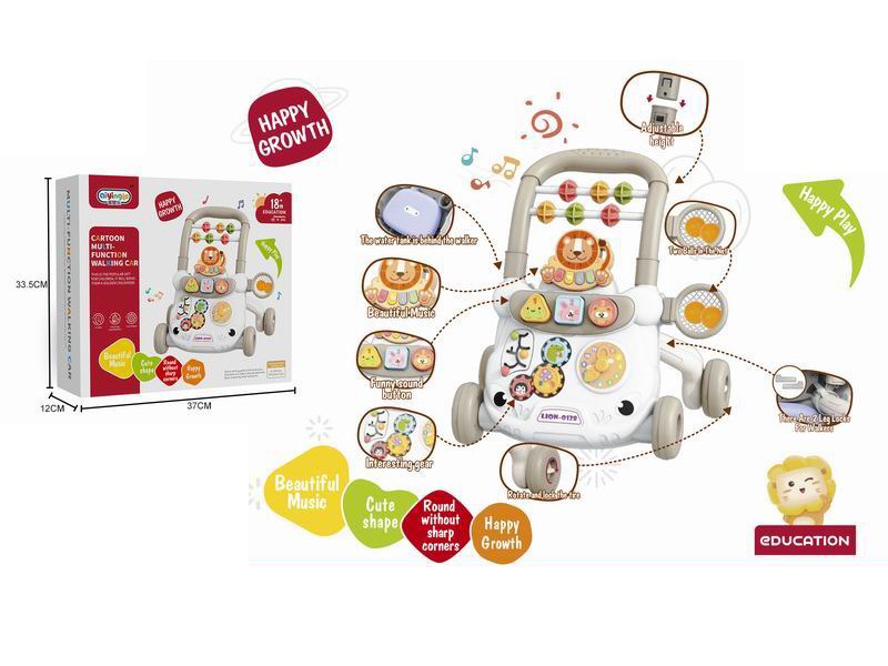 Antepremergator 2 in 1 educational, centru de activitati pentru copii Lion, cu ceas, angrenaje rotative, cos de baschet, dimensiune 49 x 41 x 33 cm