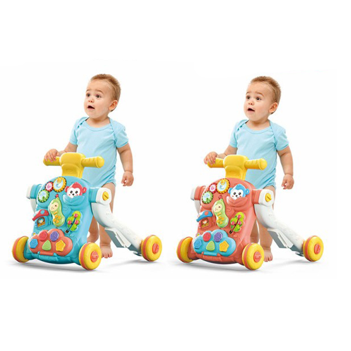 Antepremergator 3 in 1 pentru copii, Malplay, panou interactiv detasabil, telefon, butoane functionale, sunete, lumini, angrenaje rotative, roti antiderapante, ghidon inaltime ajustabila, 50 x 46 x 44 cm, pink - 1