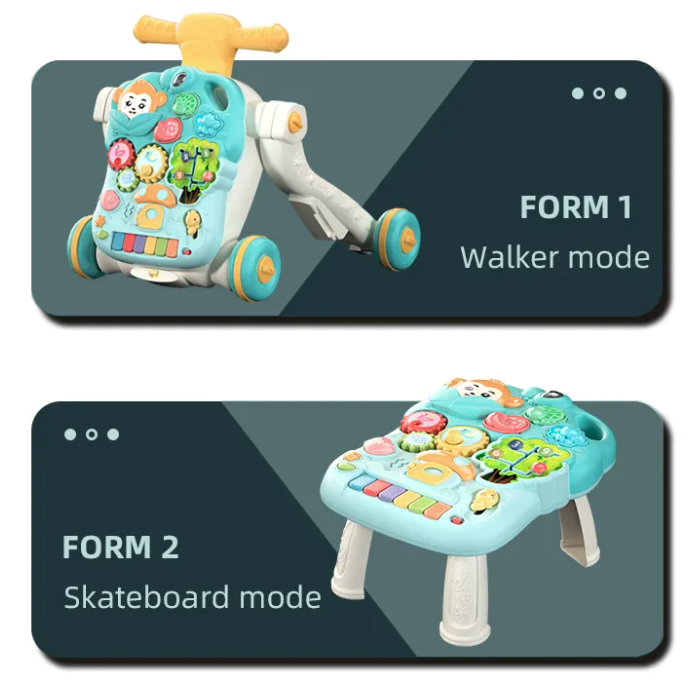 Antepremergator si masuta de activi 2 in 1 pentru copii, cu panou interactiv detasabil, telefon, activitati educative, butoane functionale, sunete, lumini, angrenaje rotative, roti antiderapante, pink - 1