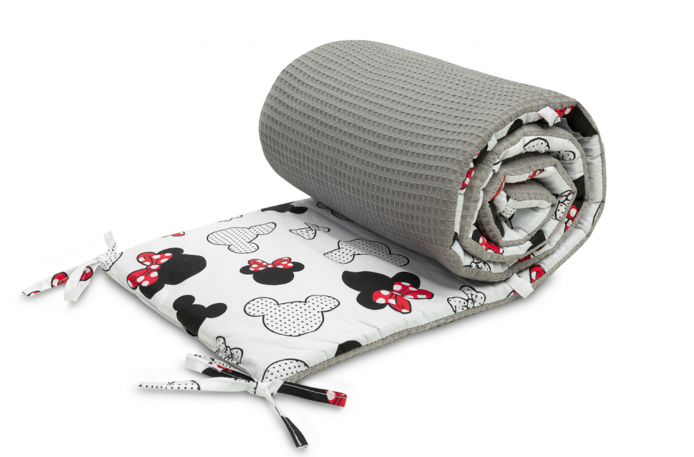 Aparatoare pentru patut Sensillo Waffle Mice Grey 180x30cm cu doua fete din bumbac, umplutura antialergica,prindere cu panglici - 4