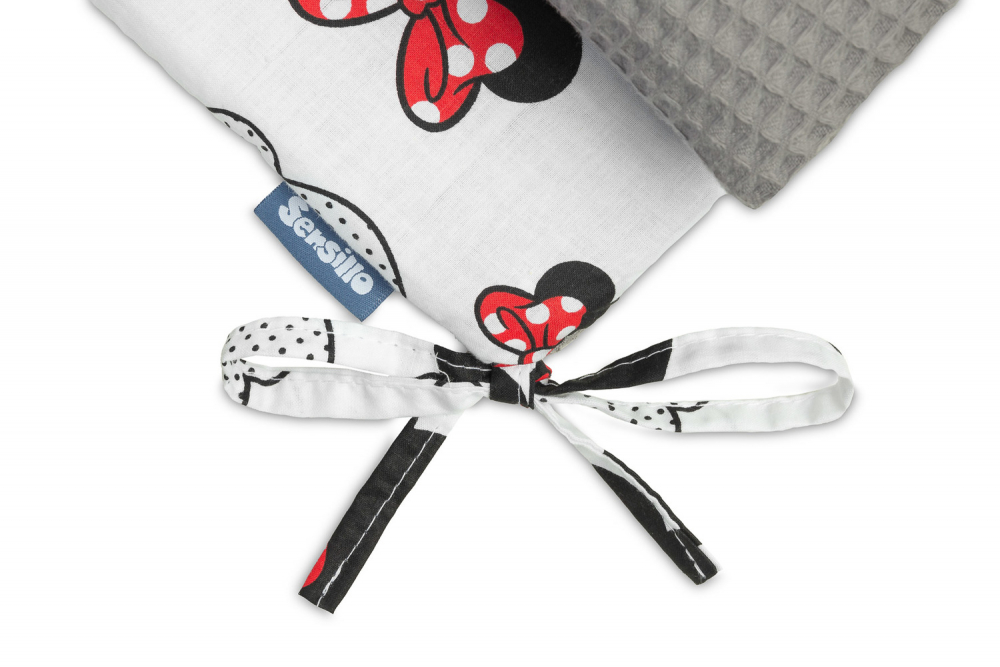 Aparatoare pentru patut Sensillo Waffle Mice Grey 180x30cm cu doua fete din bumbac, umplutura antialergica,prindere cu panglici - 1