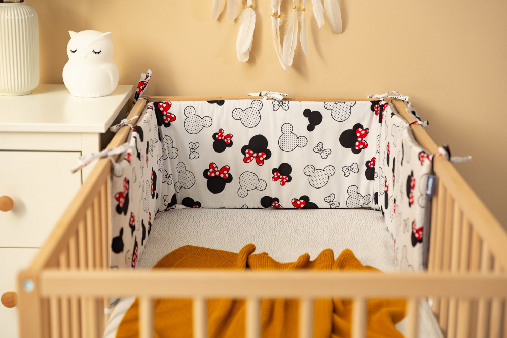 Aparatoare pentru patut Sensillo Waffle Mice Grey 180x30cm cu doua fete din bumbac, umplutura antialergica,prindere cu panglici - 2