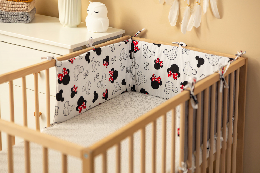 Aparatoare pentru patut Sensillo Waffle Mice Grey 180x30cm cu doua fete din bumbac, umplutura antialergica,prindere cu panglici - 3