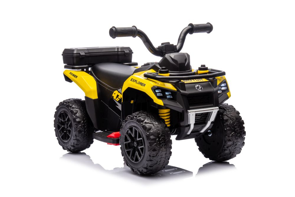 Atv electric pentru copii LeanToys yellow 35W, viteza 1.5-2 kmh, faruri frontale led, cu sunete si lumini, roti late din eva, suport picioruse