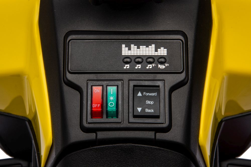 Atv electric pentru copii LeanToys yellow 35W, viteza 1.5-2 kmh, faruri frontale led, cu sunete si lumini, roti late din eva, suport picioruse - 1