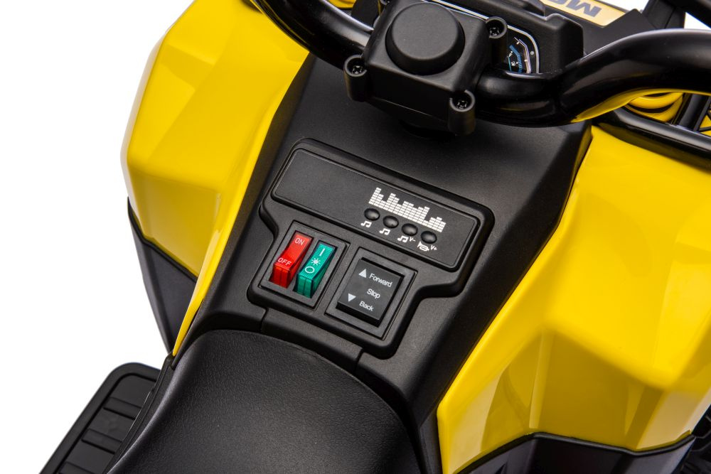 Atv electric pentru copii LeanToys yellow 35W, viteza 1.5-2 kmh, faruri frontale led, cu sunete si lumini, roti late din eva, suport picioruse - 2