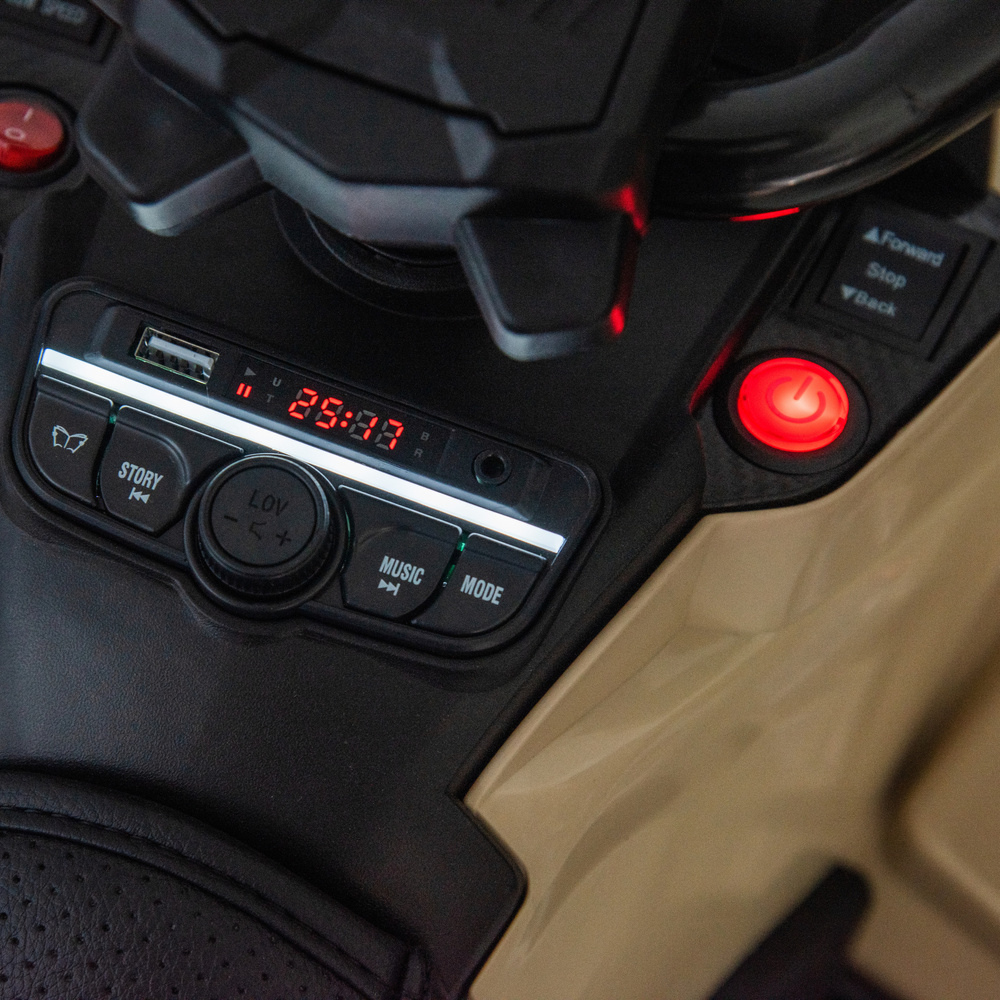 Atv electric pentru copii Can Am Outlander khaki, 4 motoare x 200W, scaun cu piele ecologica, roti eva, lumini led, panou multimedia usb, sd, mp3 si bluetooth - 4