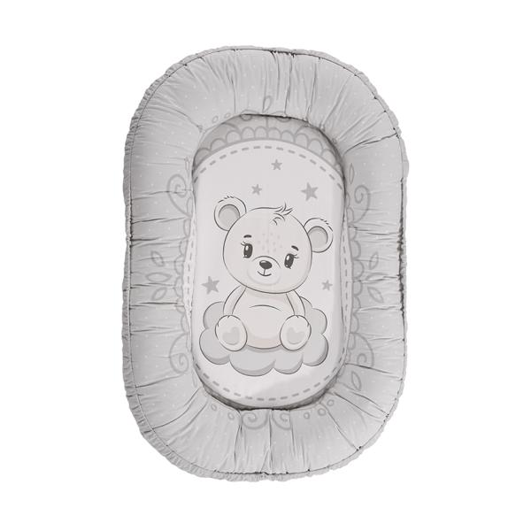 Baby Nest din bumbac ranforce 92 x 58 cm Little Bear Grey - 1