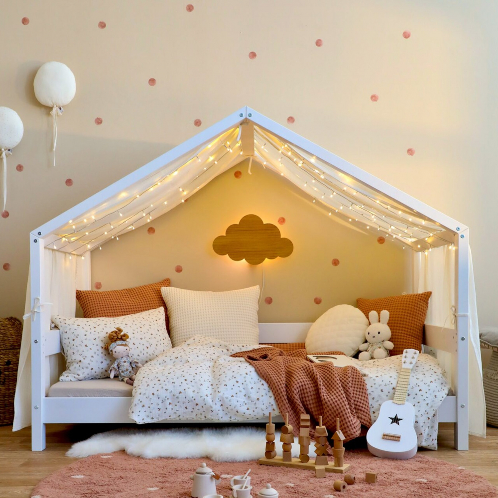 Baldachin muselina pentru pat tip casuta, Little Amy, Crem, 300 cm - 1 | YEO