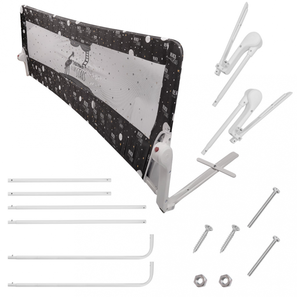 Bariera de protectie pentru pat copii, Ikonka black, cadrul metalic, dimensiune 200 x 37 x 63 cm,
