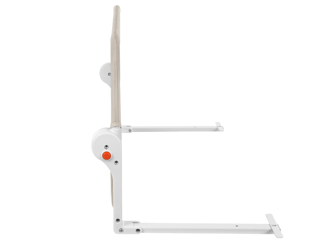 Bariera de protectie pentru pat copii KikkaBoo I am Safe Beige 120 cm,fixare stabila,rabatabila,potrivita pentru saltele de la 12-20 cm,colturi rotunjite,material textil de inalta calitate