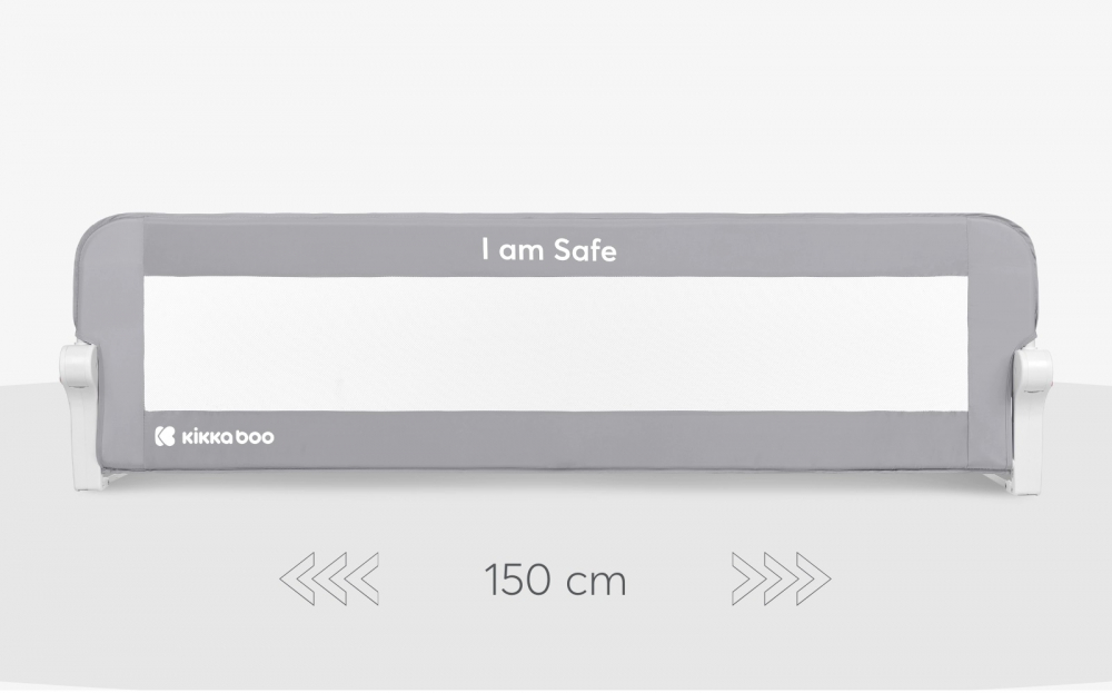Bariera de protectie pentru pat copii KikkaBoo I am Safe Grey 150 cm,fixare stabila,rabatabila,potrivita pentru saltele de la 12-20 cm,colturi rotunjite,material textil de inalta calitate - 1 | YEO