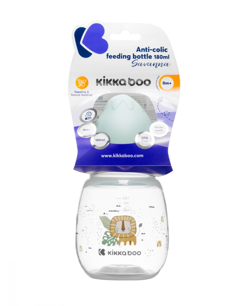 Biberon Kikkaboo Savanna Mint 180ml cu gat larg si tetina anti-colici din silicon,fara bpa,recomandat de la nastere - 1 | YEO